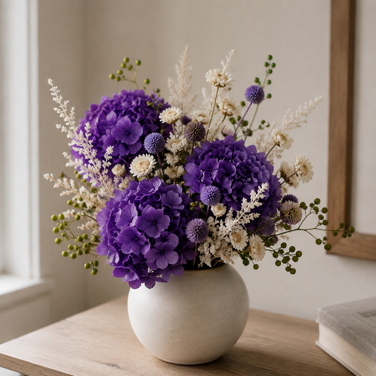 Billy Buttons Purple Shelf Arrangement