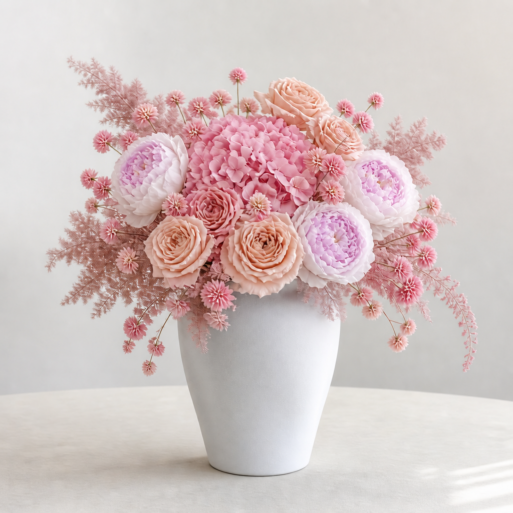 Stemmed Rose Nude Pink Sympathy Arrangement