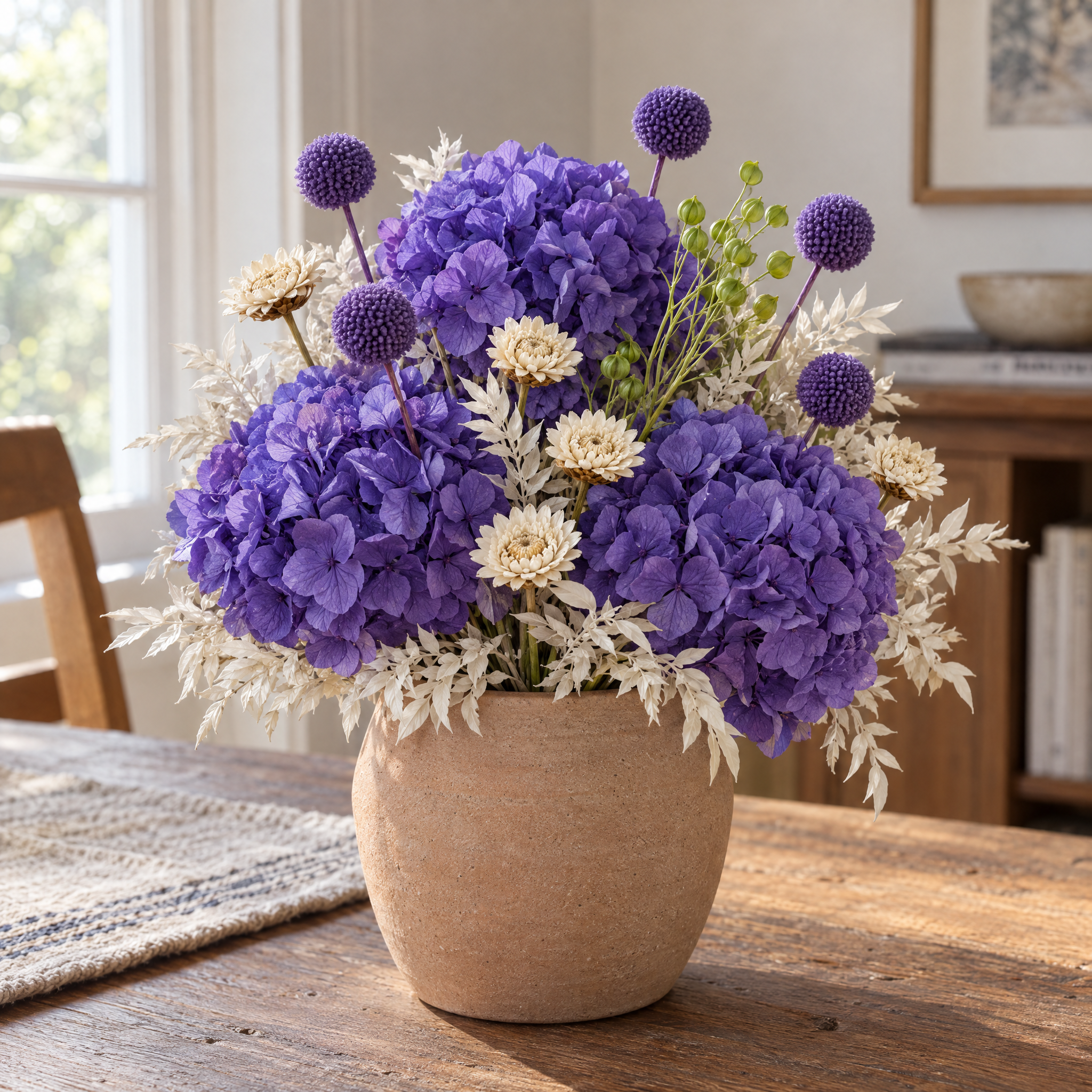 Billy Buttons Purple Shelf Arrangement