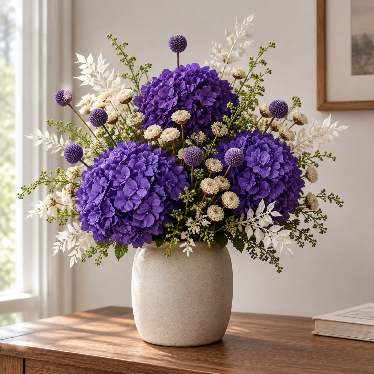 Billy Buttons Purple Shelf Arrangement