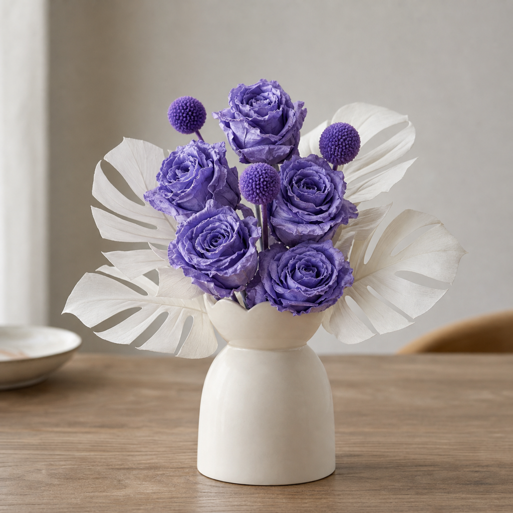Stemmed Rose Purple Dining Table Centerpiece