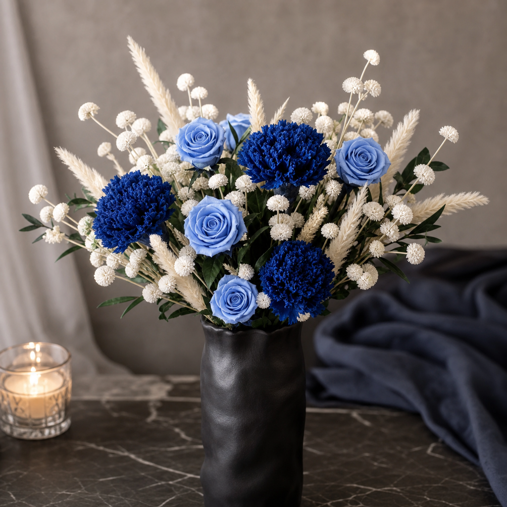 Rose Blue Anniversary Arrangement