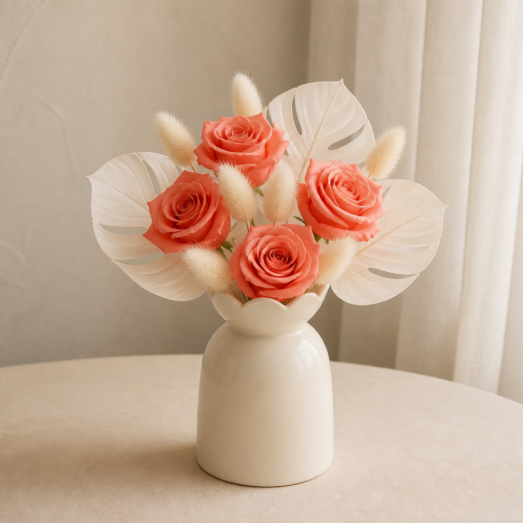 Rose Coral Pink Desk Arrangement
