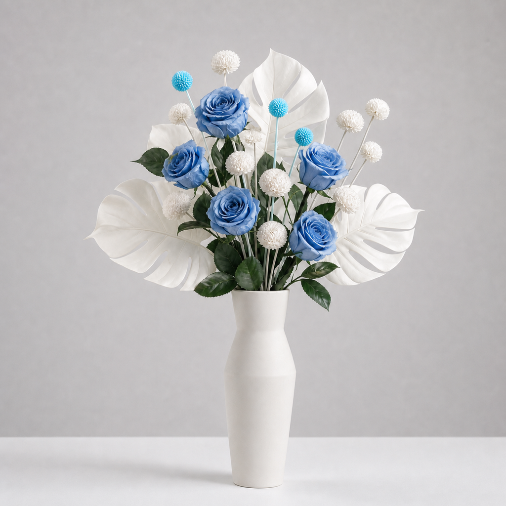 Rose Gray Blue Shelf Arrangement