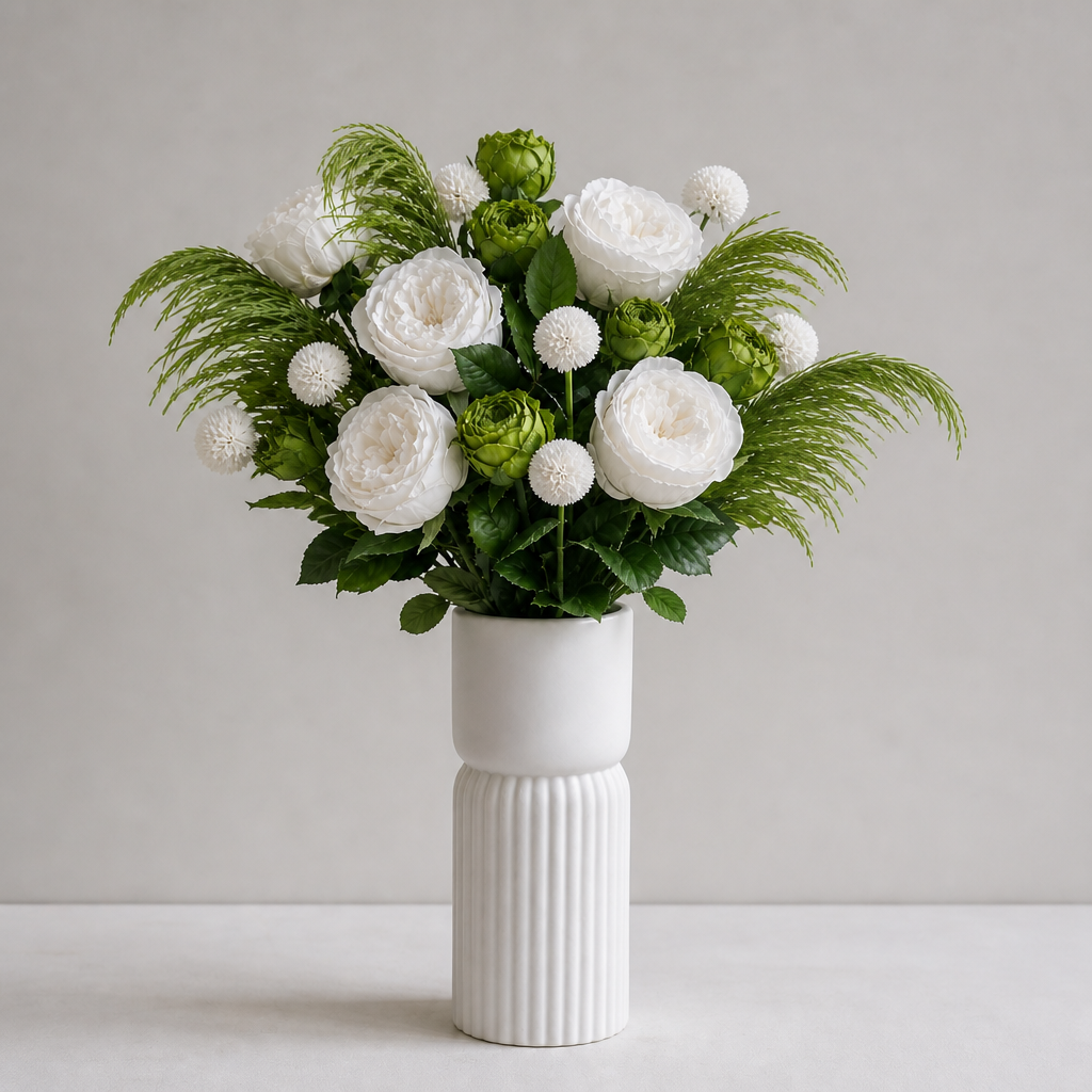 Large Austin Rose White Shelf Arrangement