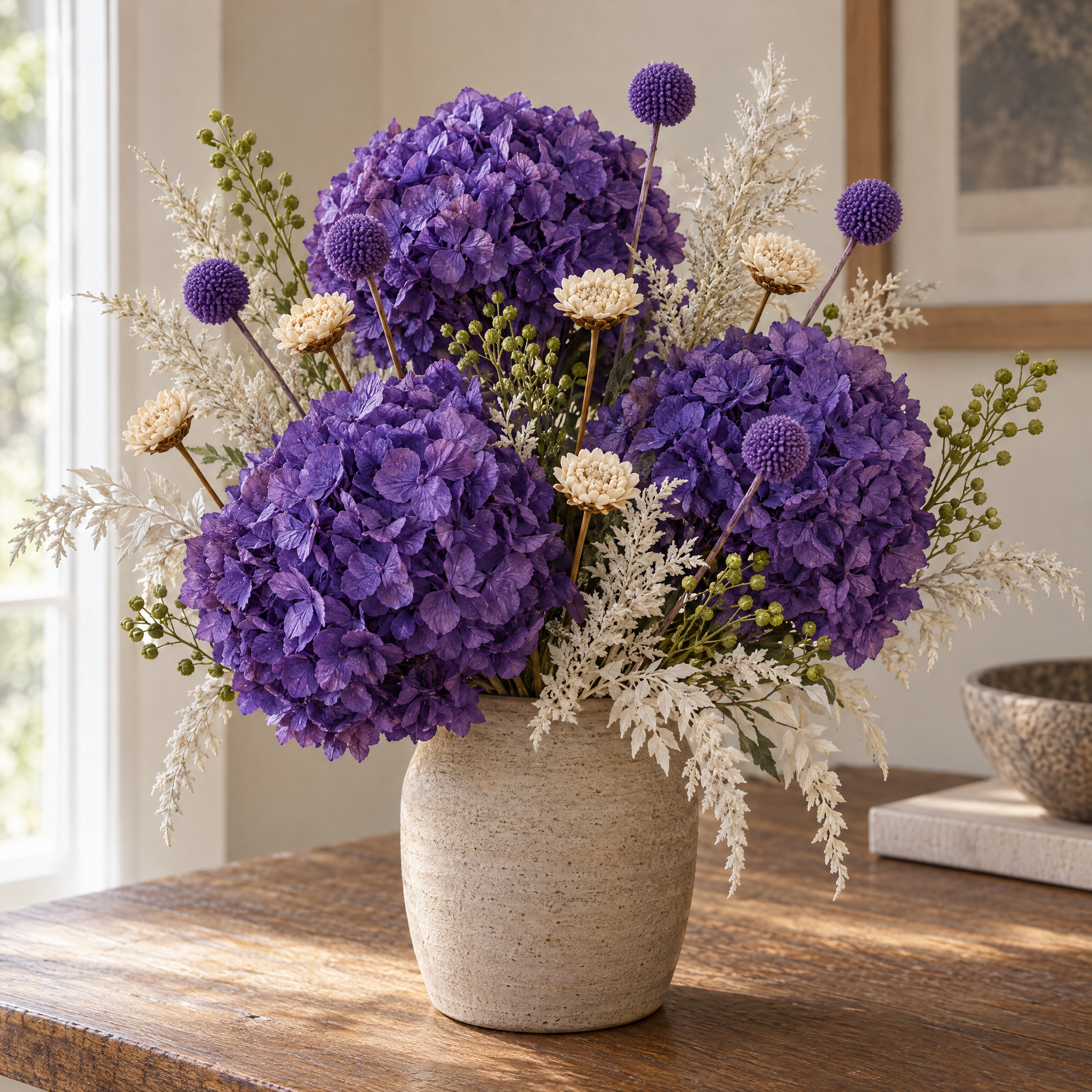 Billy Buttons Purple Shelf Arrangement