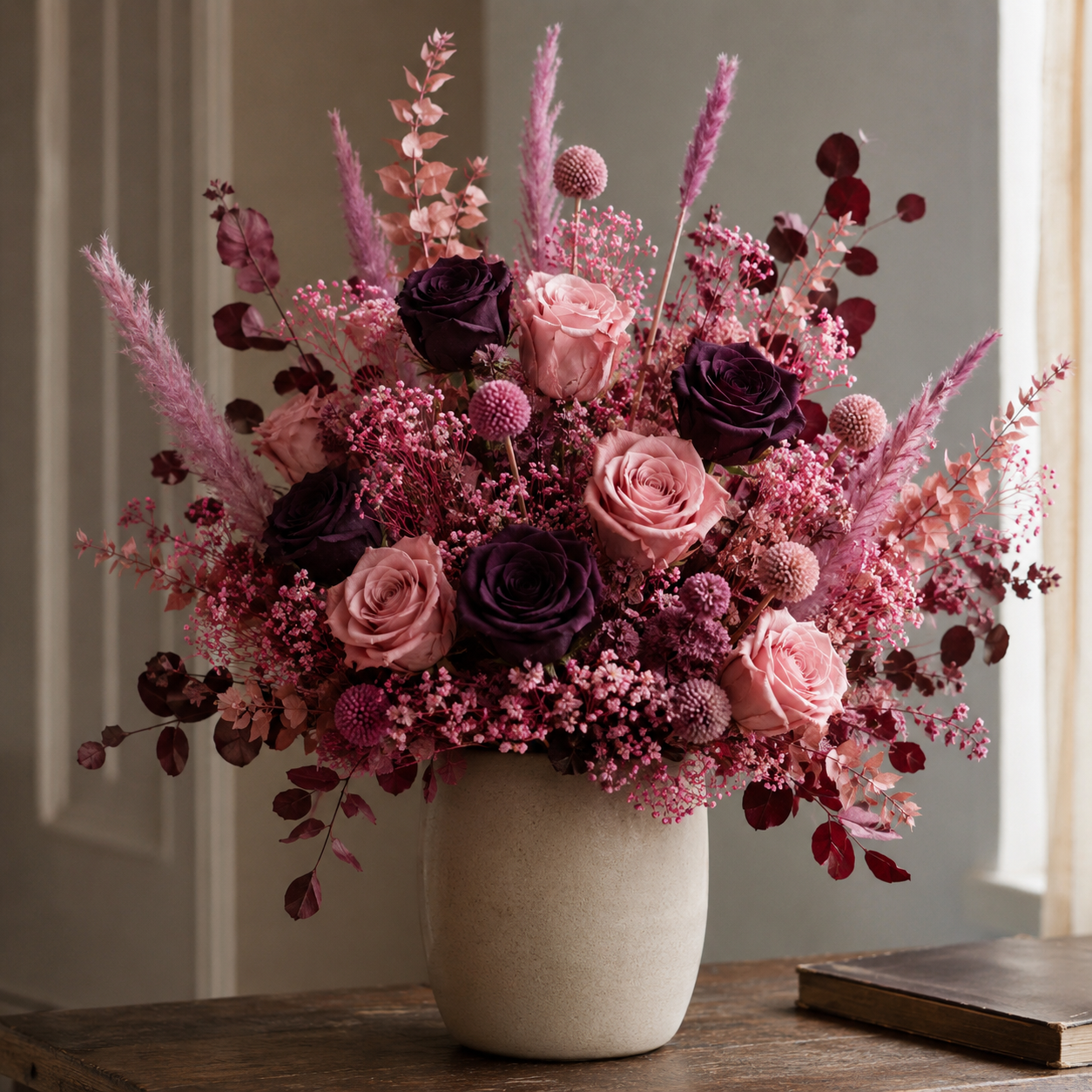 Billy Buttons Pink Console Arrangement