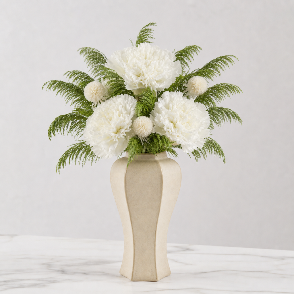 Carnation White Hotel Counter Arrangement