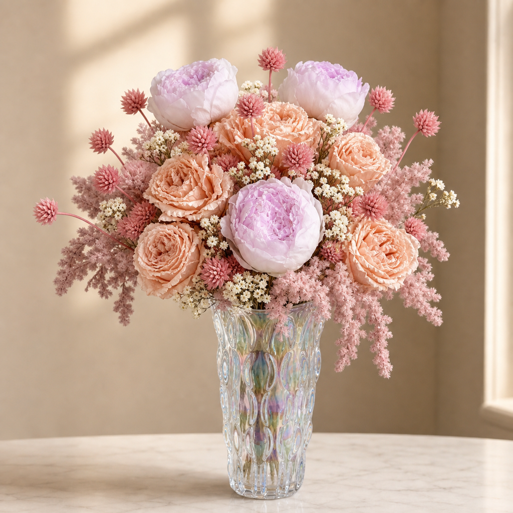Stemmed Rose Nude Pink Hotel Counter Arrangement