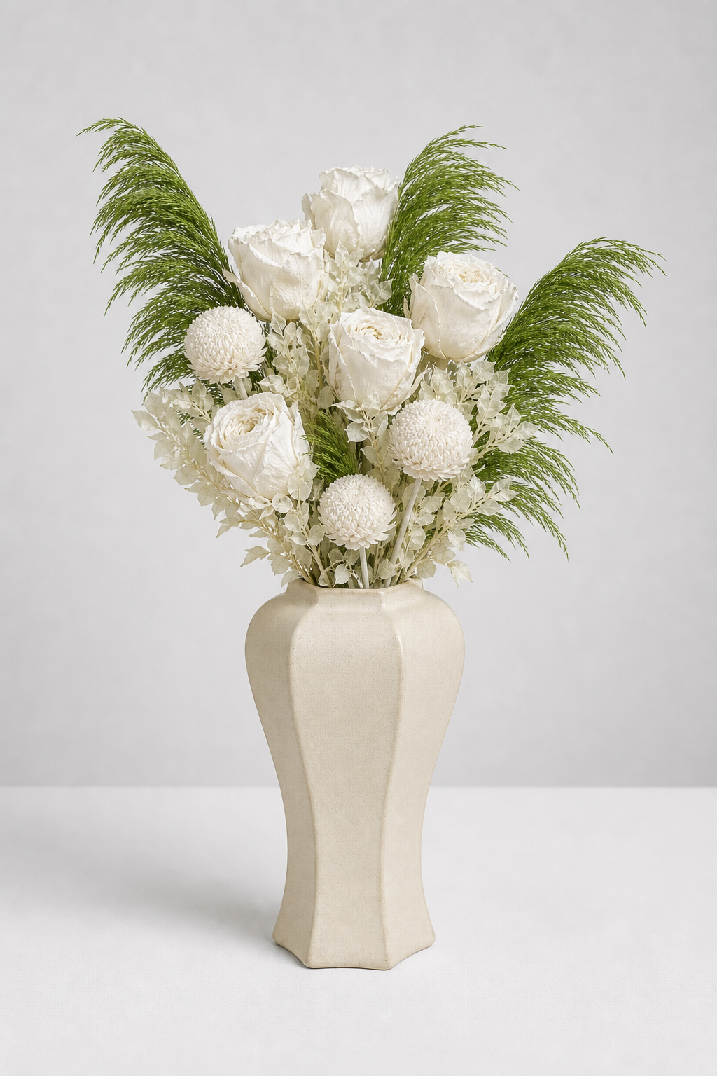 Stemmed Rose White Shelf Arrangement