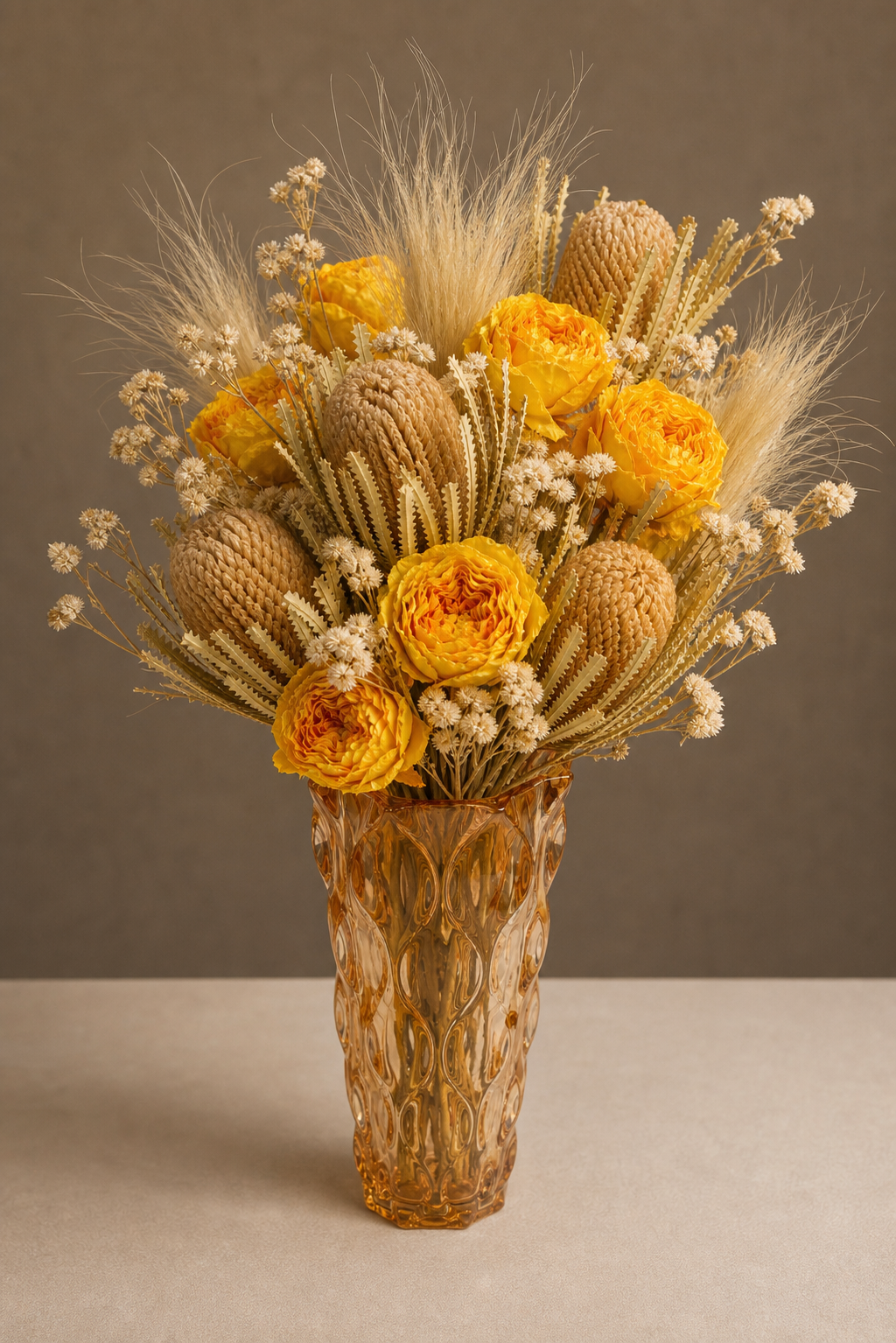 Stemmed Rose Yellow Anniversary Arrangement