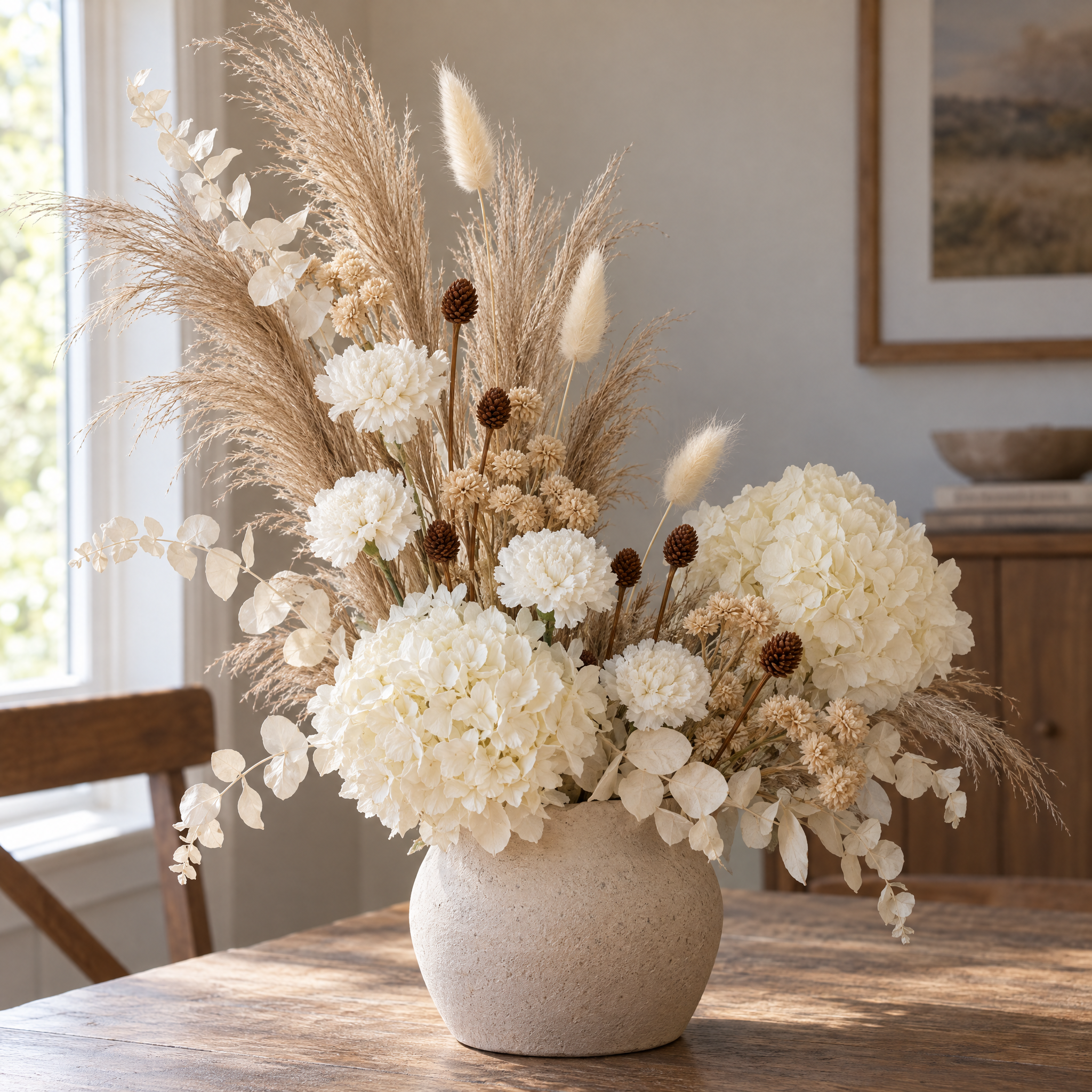 Carnation White Console Arrangement