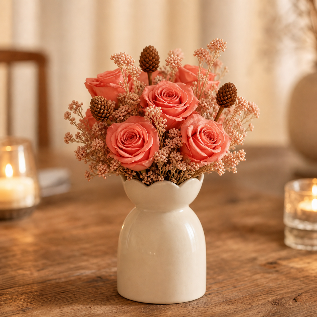 Rose Coral Pink Dining Table Centerpiece