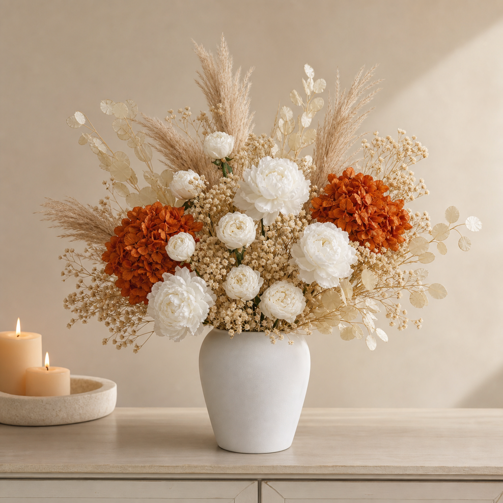 Peony White Console Arrangement