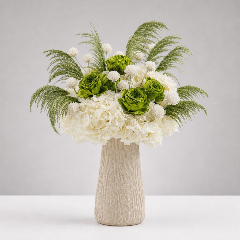 Stemmed Rose Grass Green Desk Arrangement
