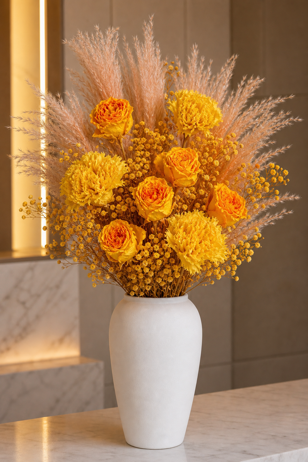 Stemmed Rose Yellow Hotel Lobby Arrangement