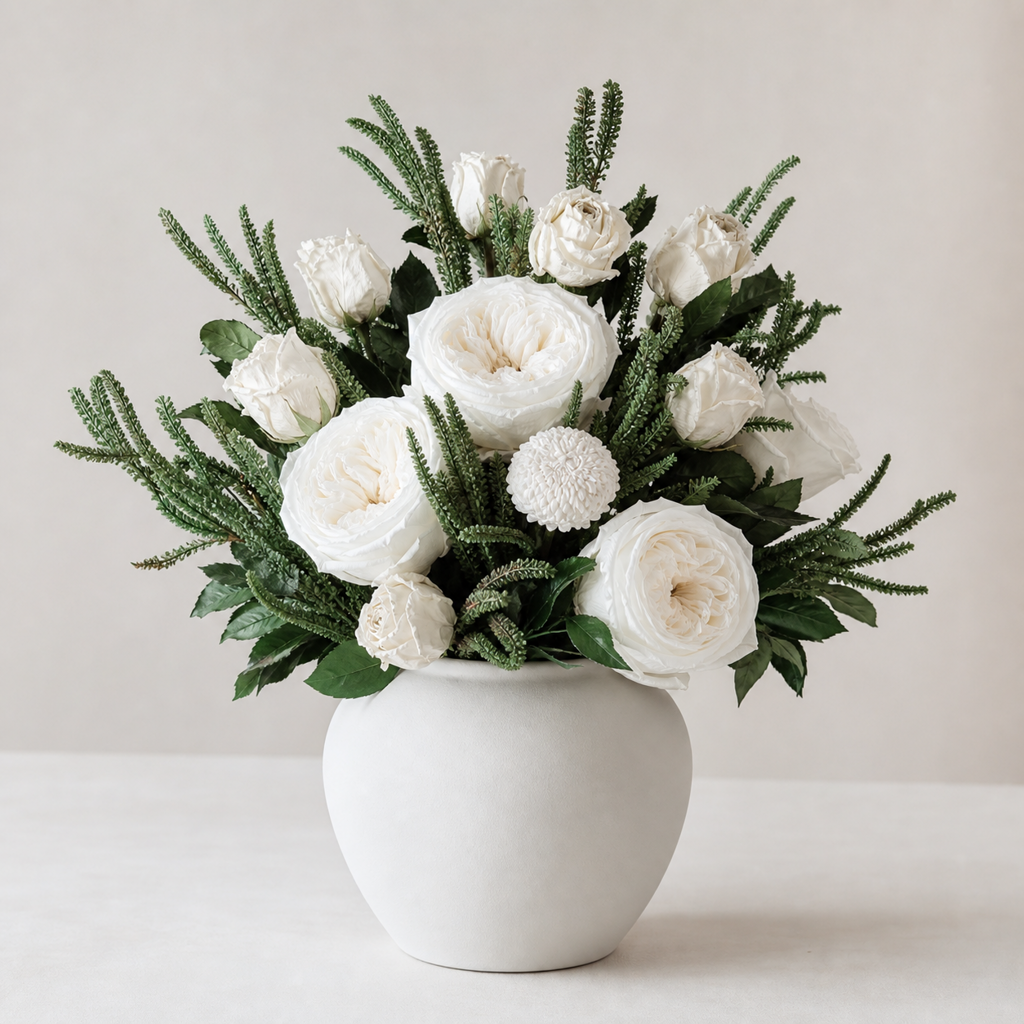 Stemmed Rose White Housewarming Arrangement