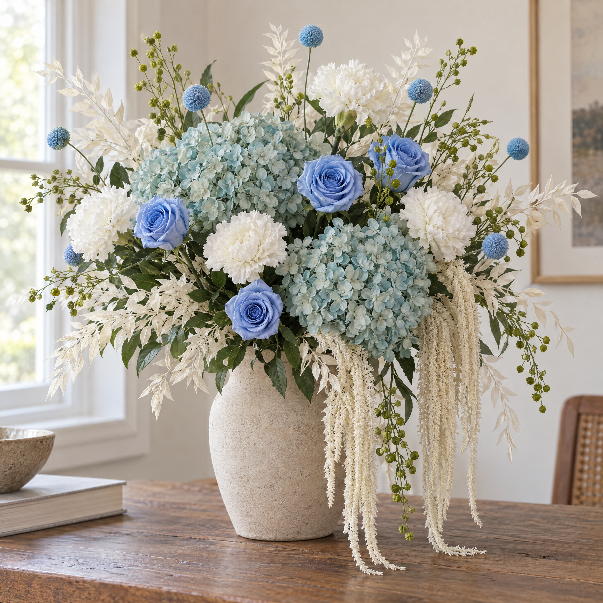 Billy Buttons Blue Console Arrangement