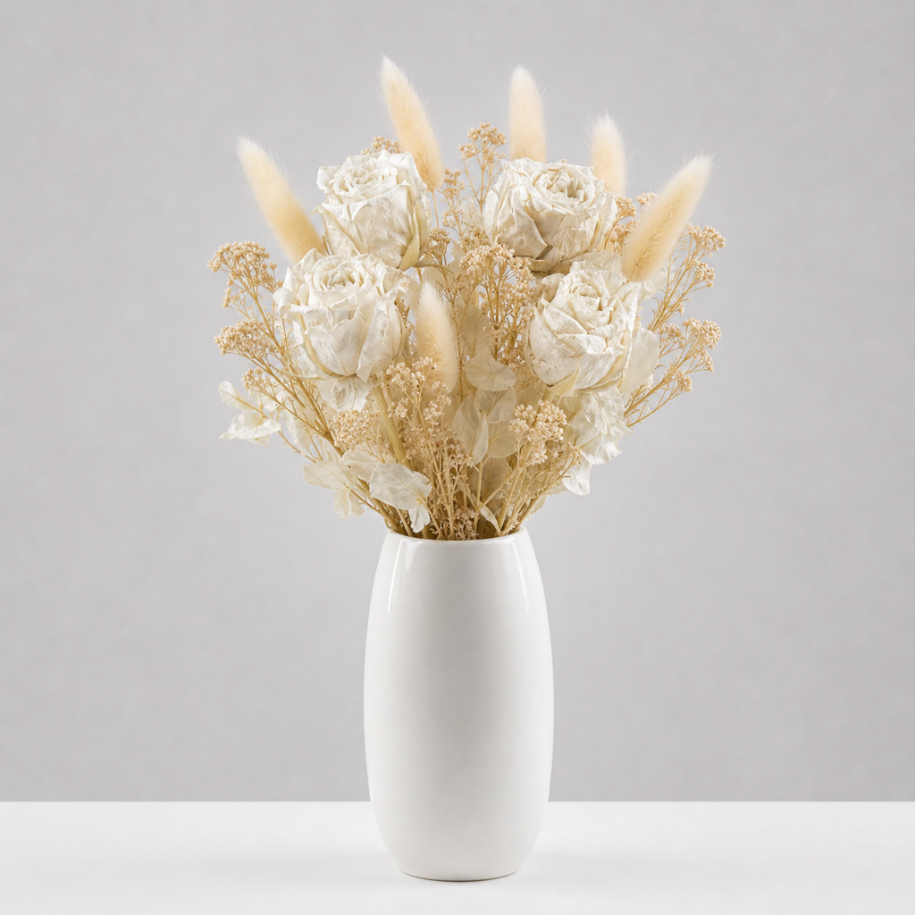Stemmed Rose White Sympathy Arrangement