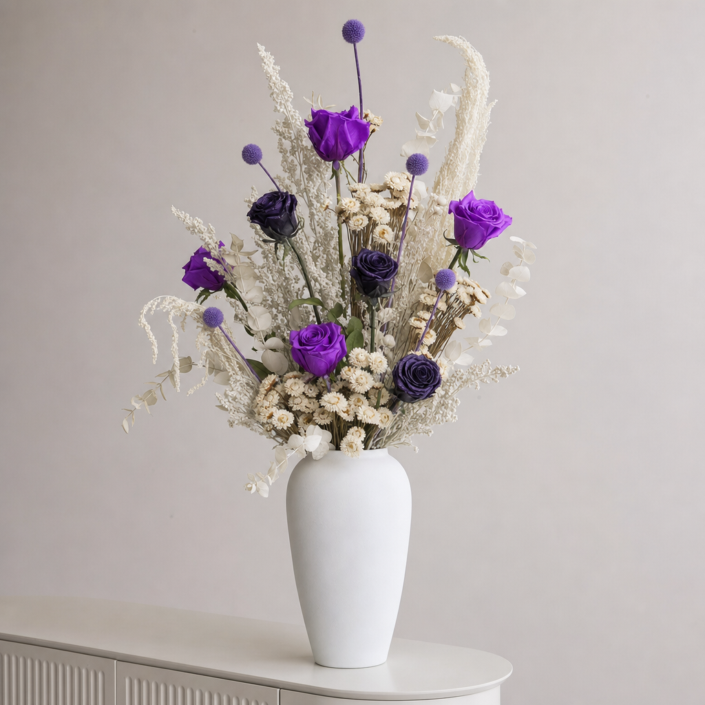 Billy Buttons Purple Console Arrangement