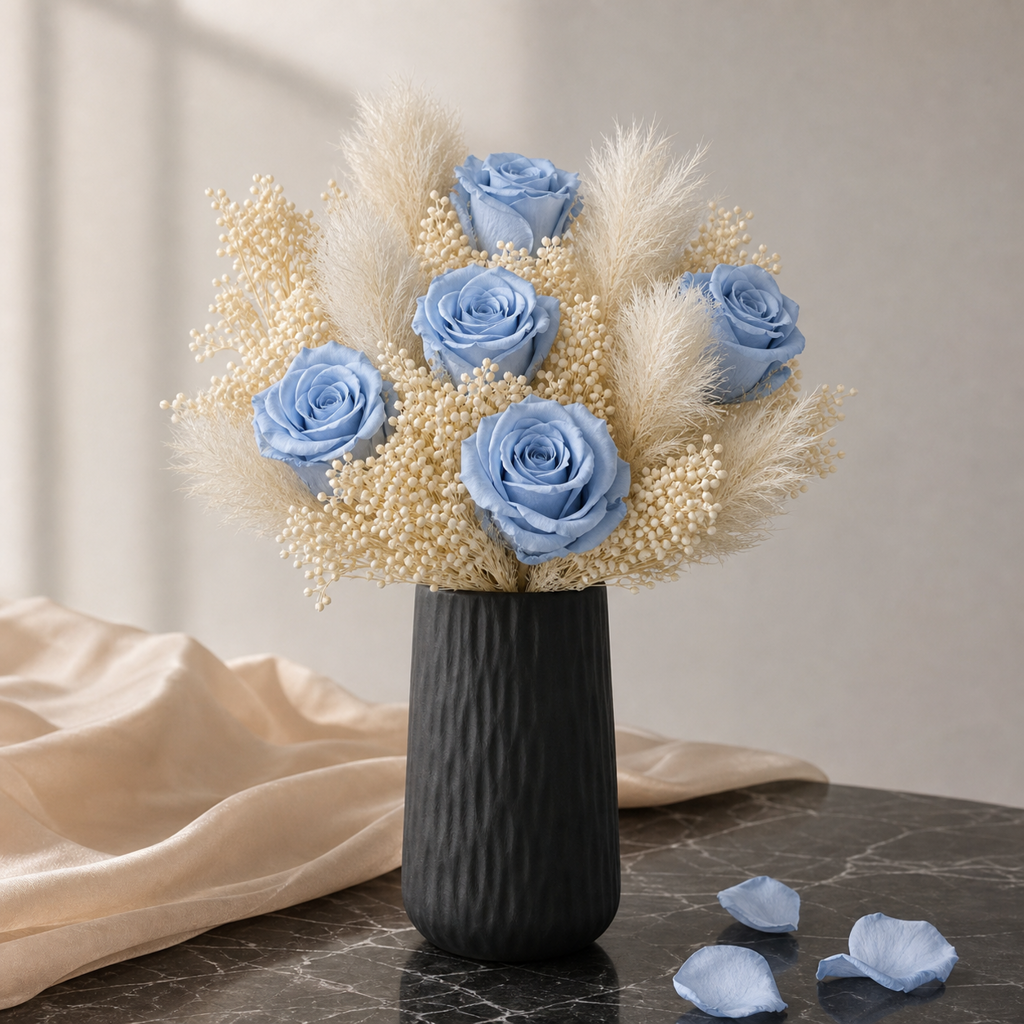 Rose Gray Blue Anniversary Arrangement