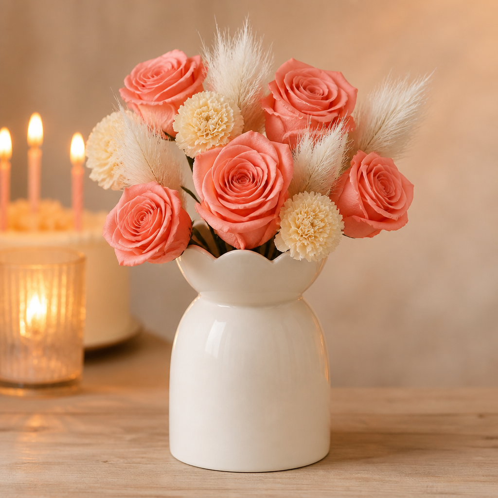 Rose Coral Pink Birthday Arrangement