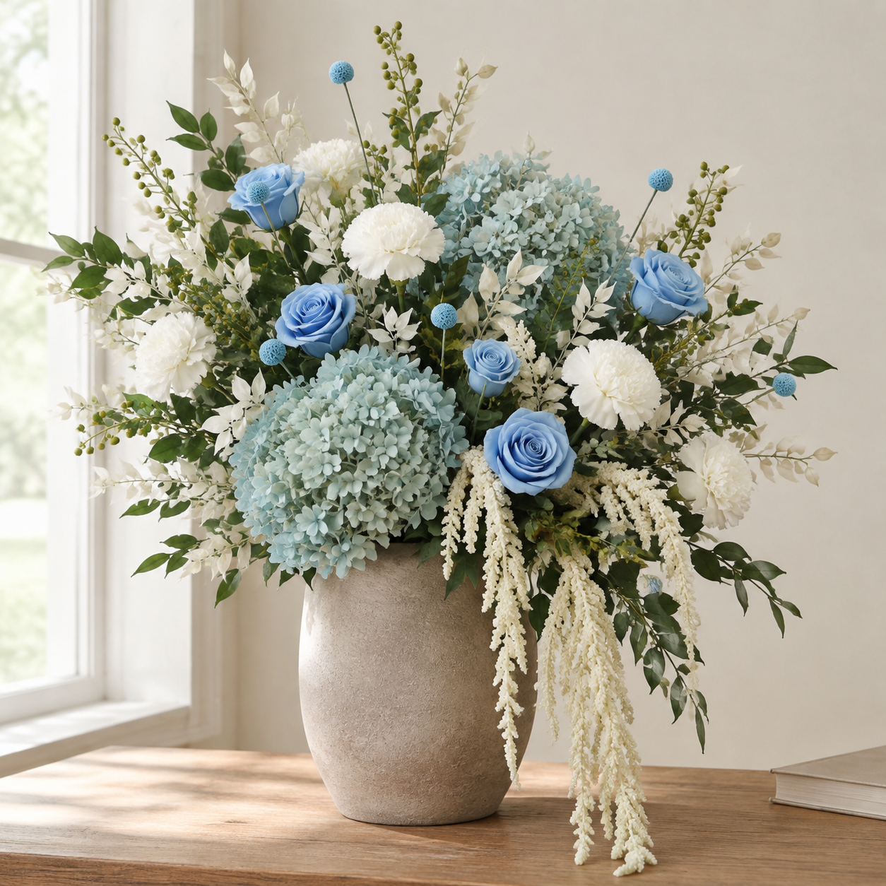 Billy Buttons Blue Console Arrangement