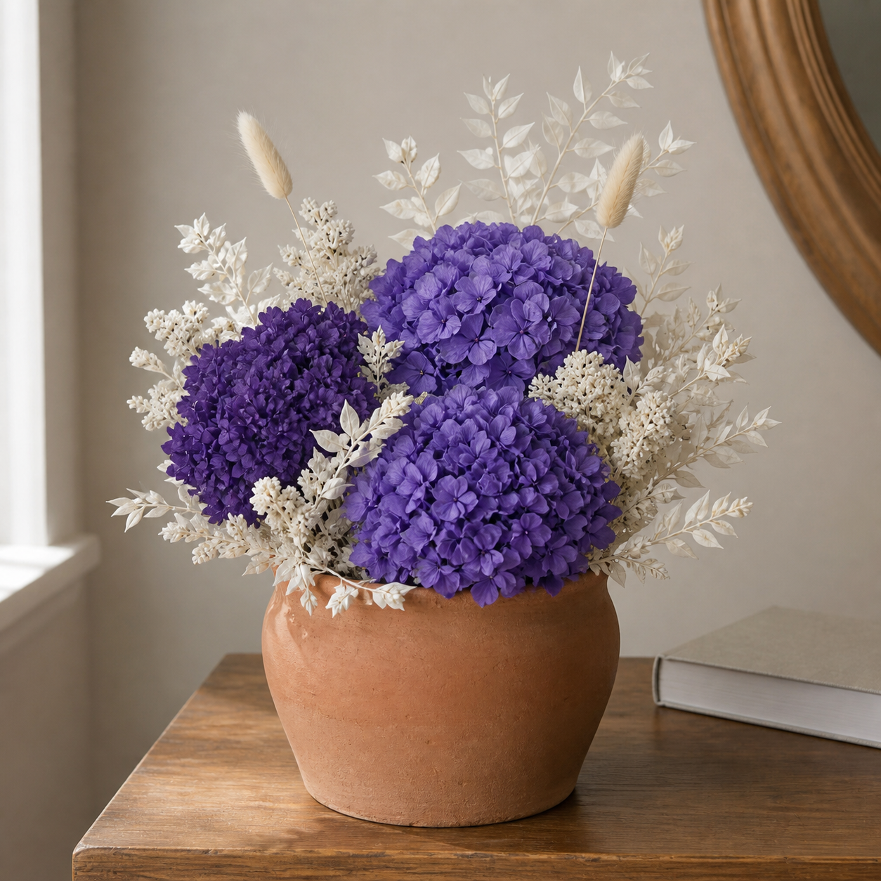 Bigleaf Hydrangea Purple Shelf Arrangement