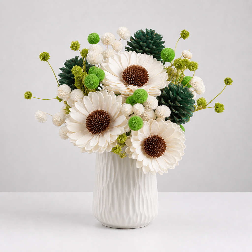 Green Button Mum Desk Arrangement