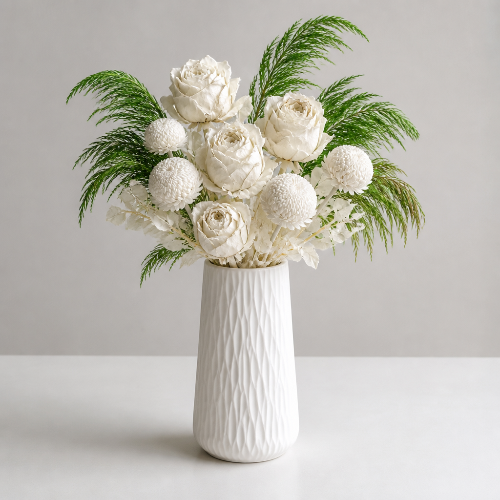Stemmed Rose White Desk Arrangement