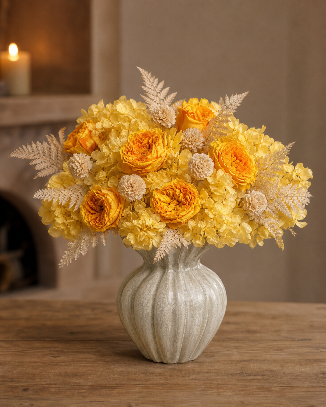 Stemmed Rose Yellow Dining Table Centerpiece