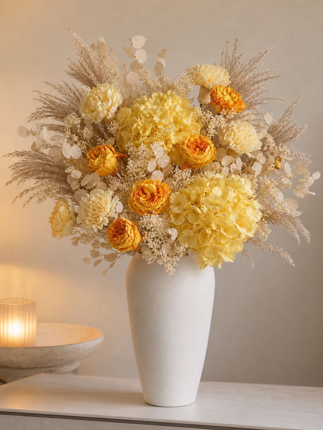 Stemmed Rose Yellow Console Arrangement