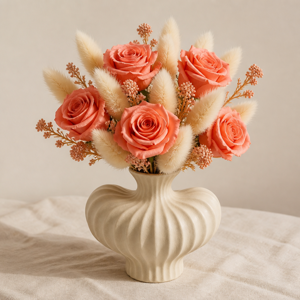 Rose Coral Pink Sympathy Arrangement