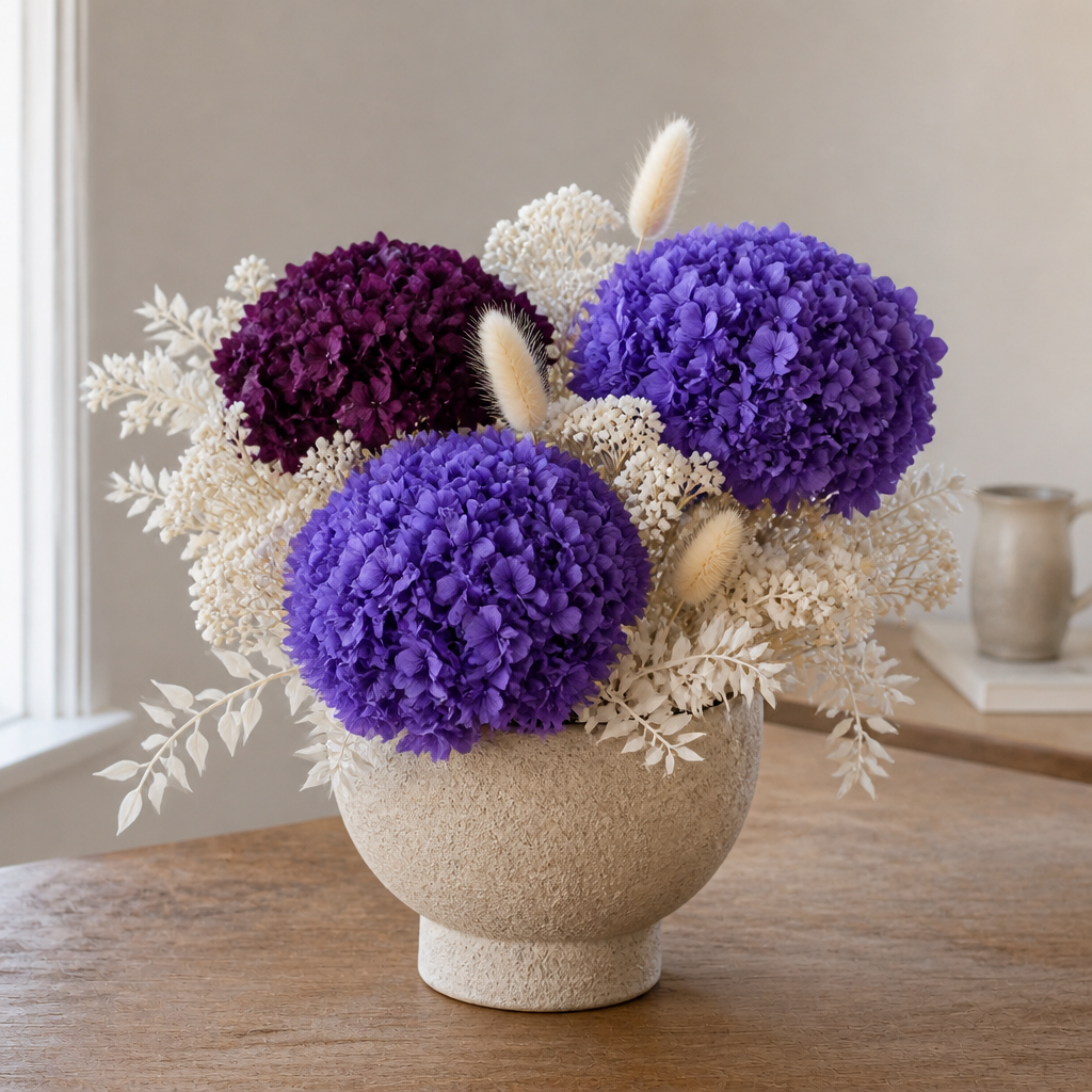 Bigleaf Hydrangea Purple Shelf Arrangement