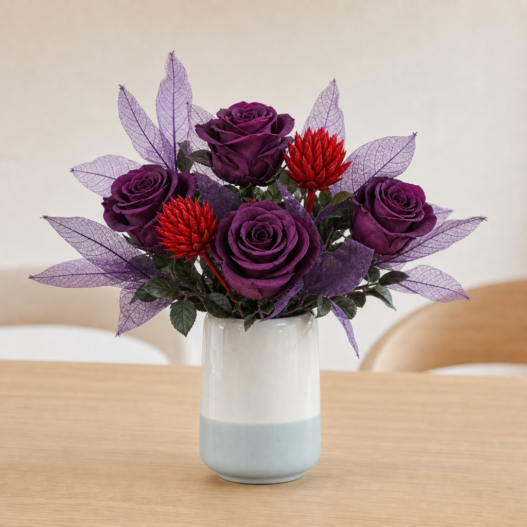 Rose Dark Purple Dining Table Centerpiece
