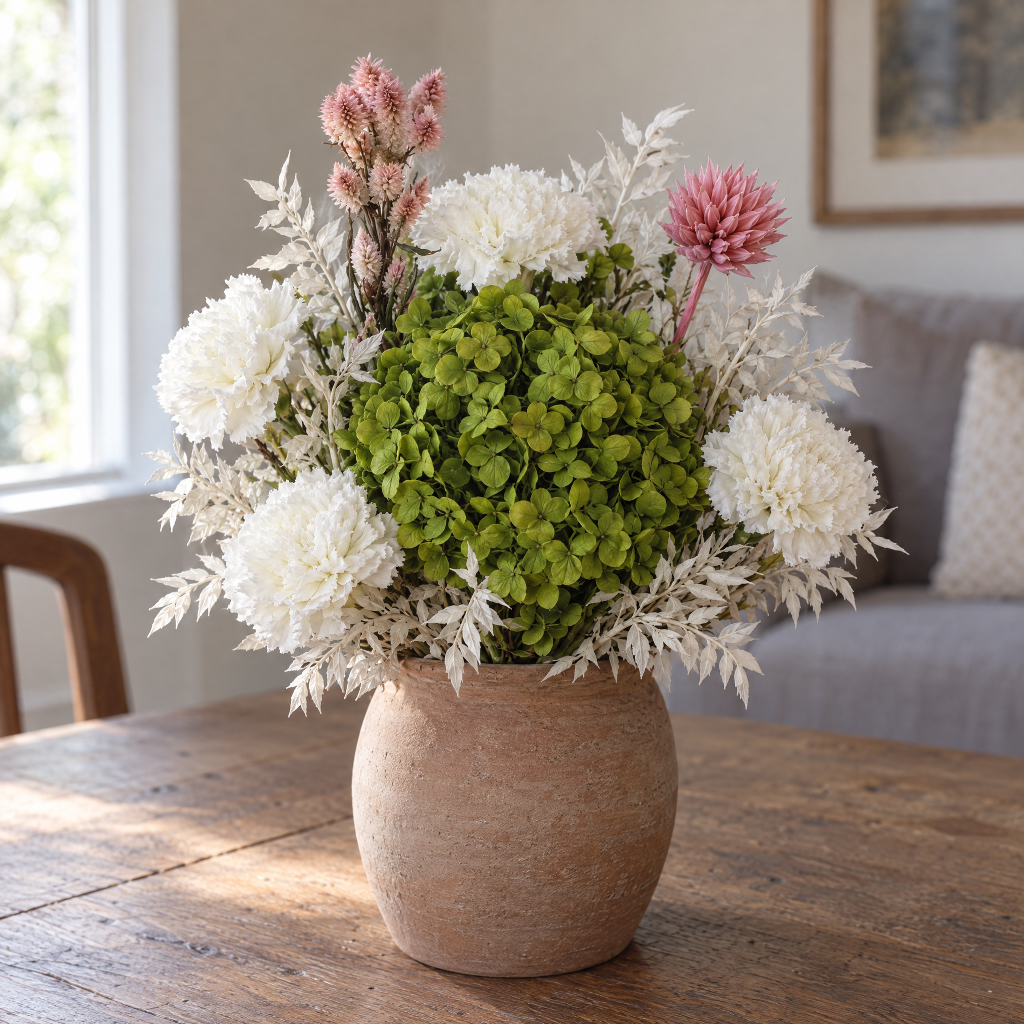 Carnation White Dining Table Centerpiece