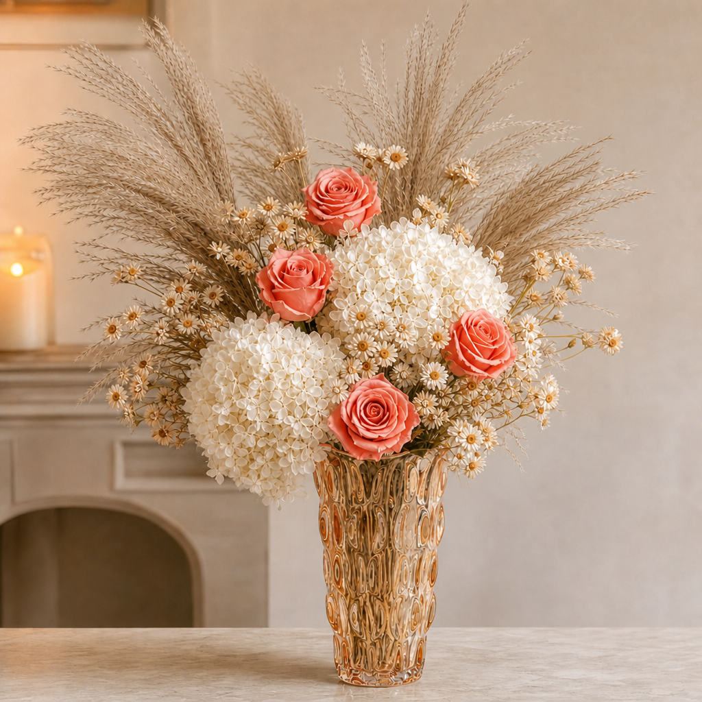 Rose Coral Pink Reception Arrangement
