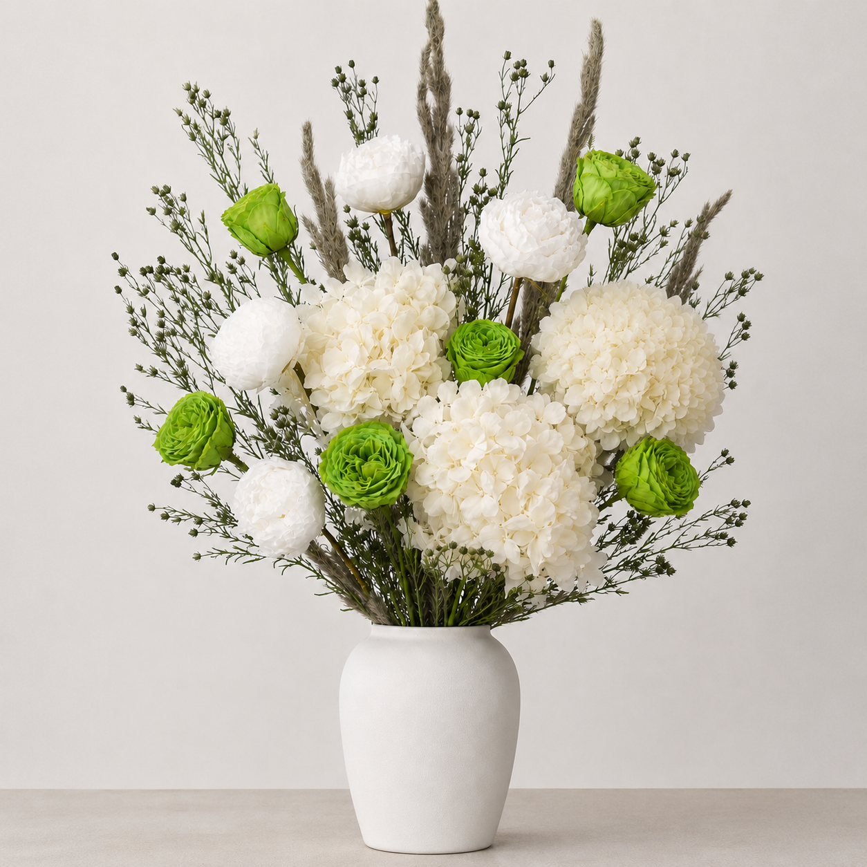 Stemmed Rose Emerald Green Console Arrangement