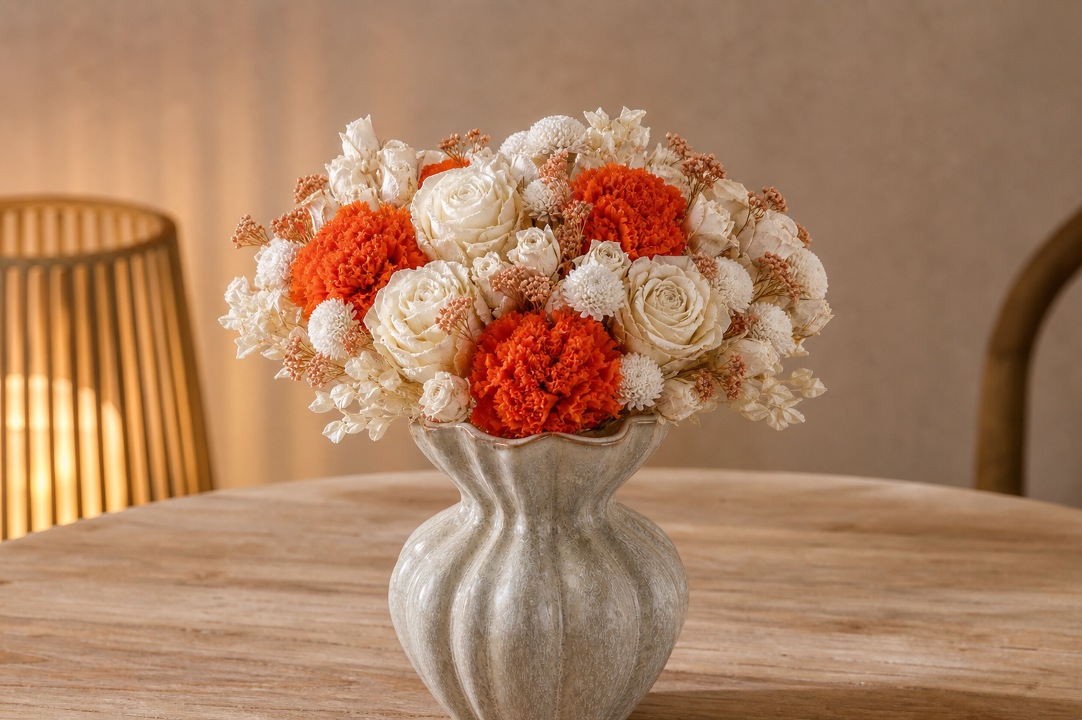 Stemmed Rose White Dining Table Centerpiece