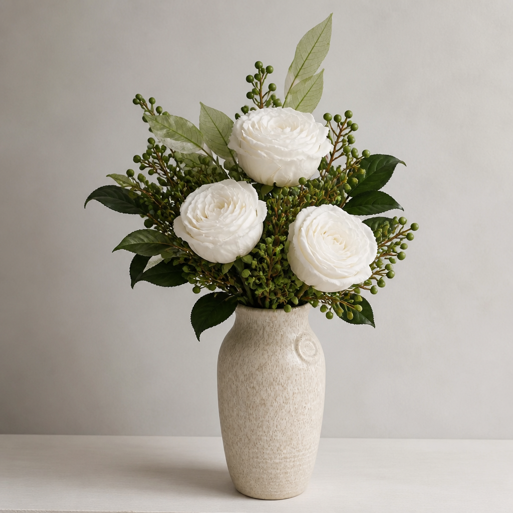 Large Austin Rose White Shelf Arrangement