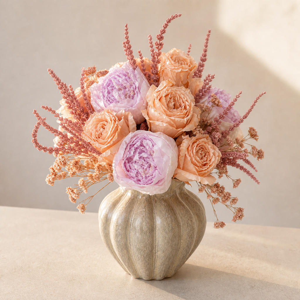 Stemmed Rose Nude Pink Desk Arrangement