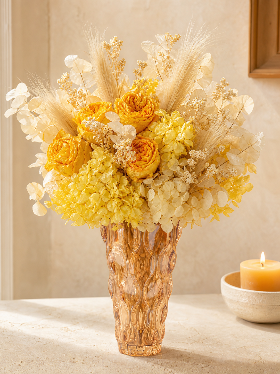 Stemmed Rose Yellow Birthday Arrangement
