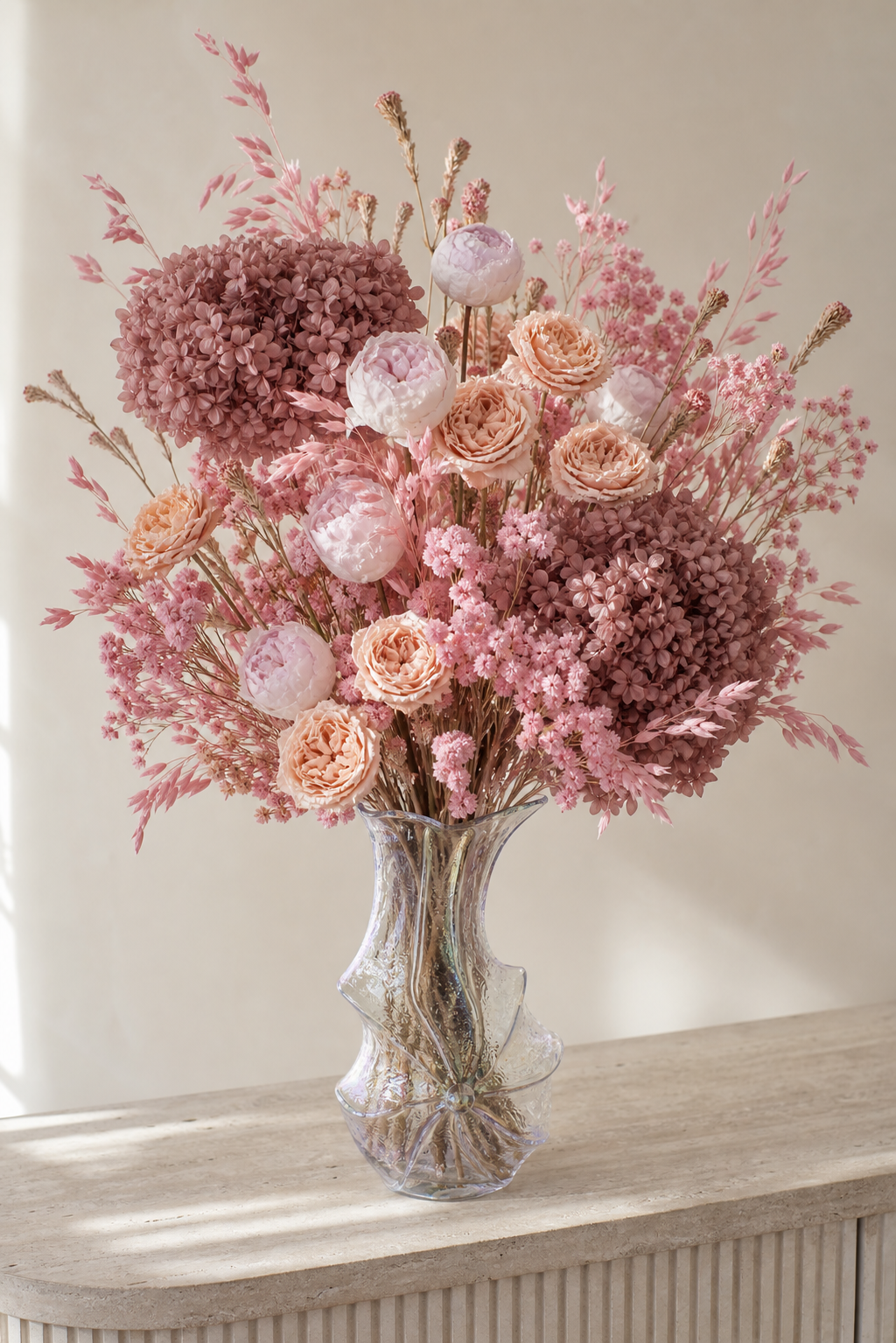 Stemmed Rose Nude Pink Console Arrangement