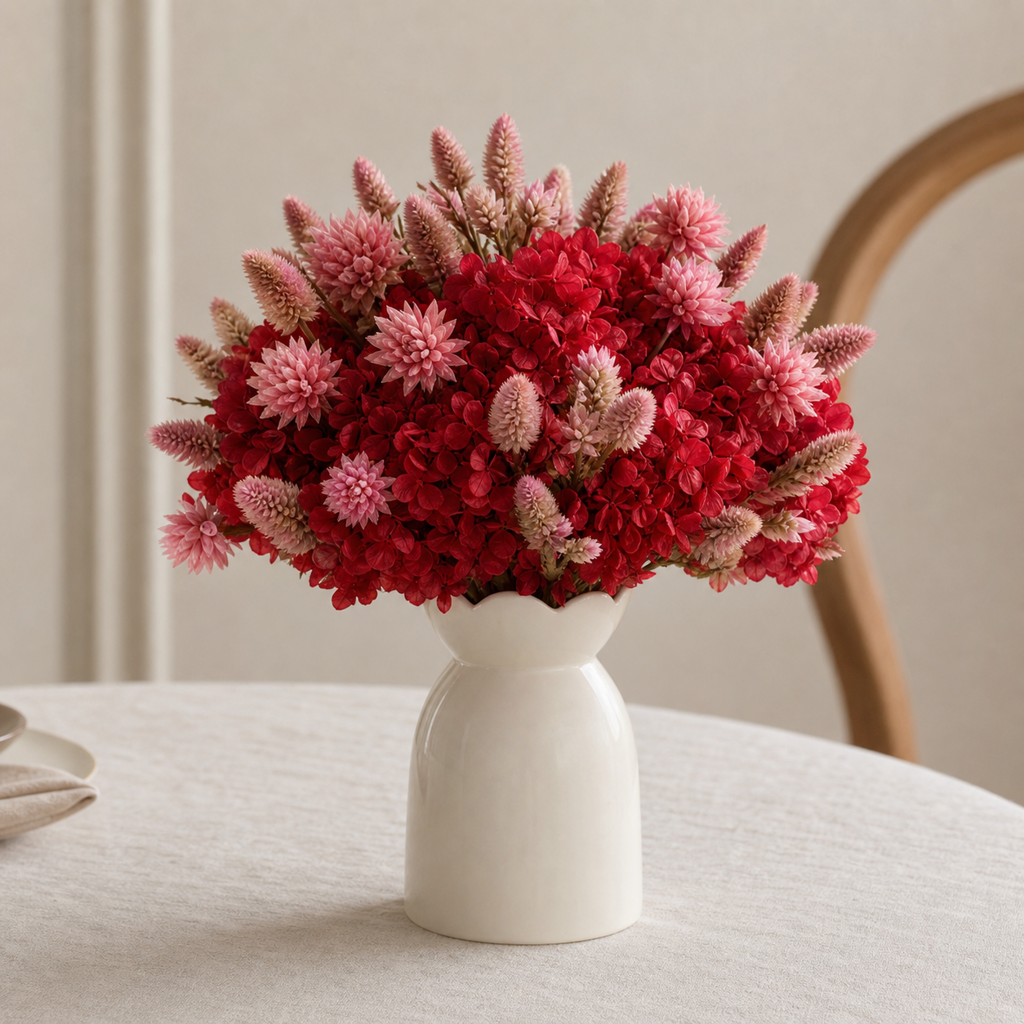 Hydrangea Red Dining Table Centerpiece