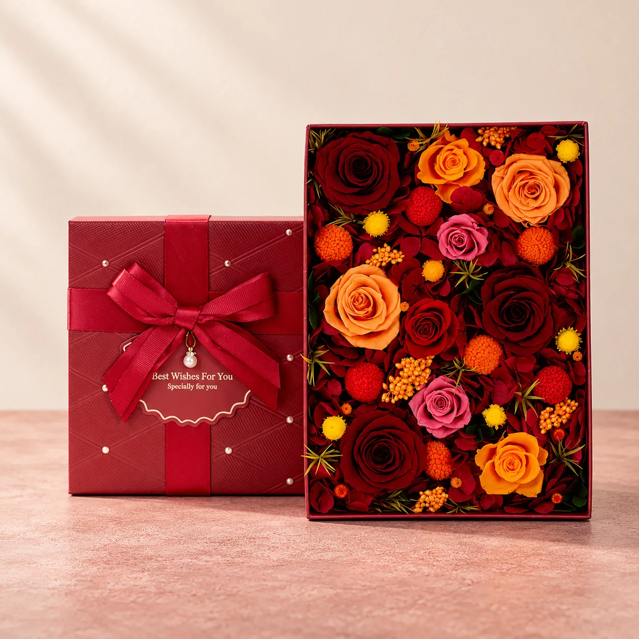 Amber Flame Flower Box — preserved flowers