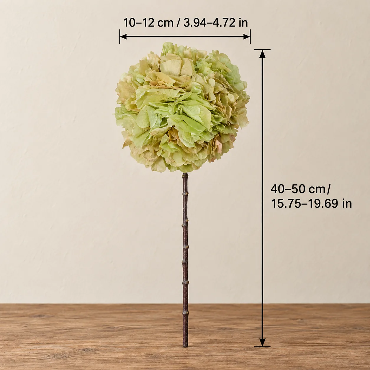 Antique Green Hydrangea Stems size chart