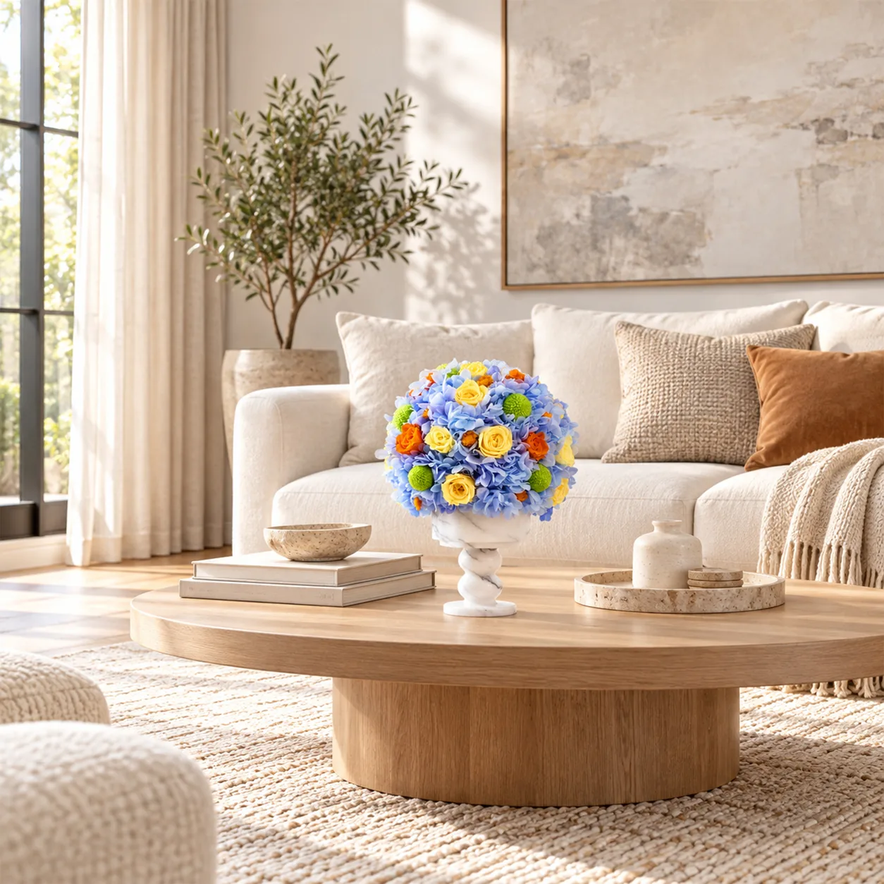 Azure Sun Marble Arrangement on a console table
