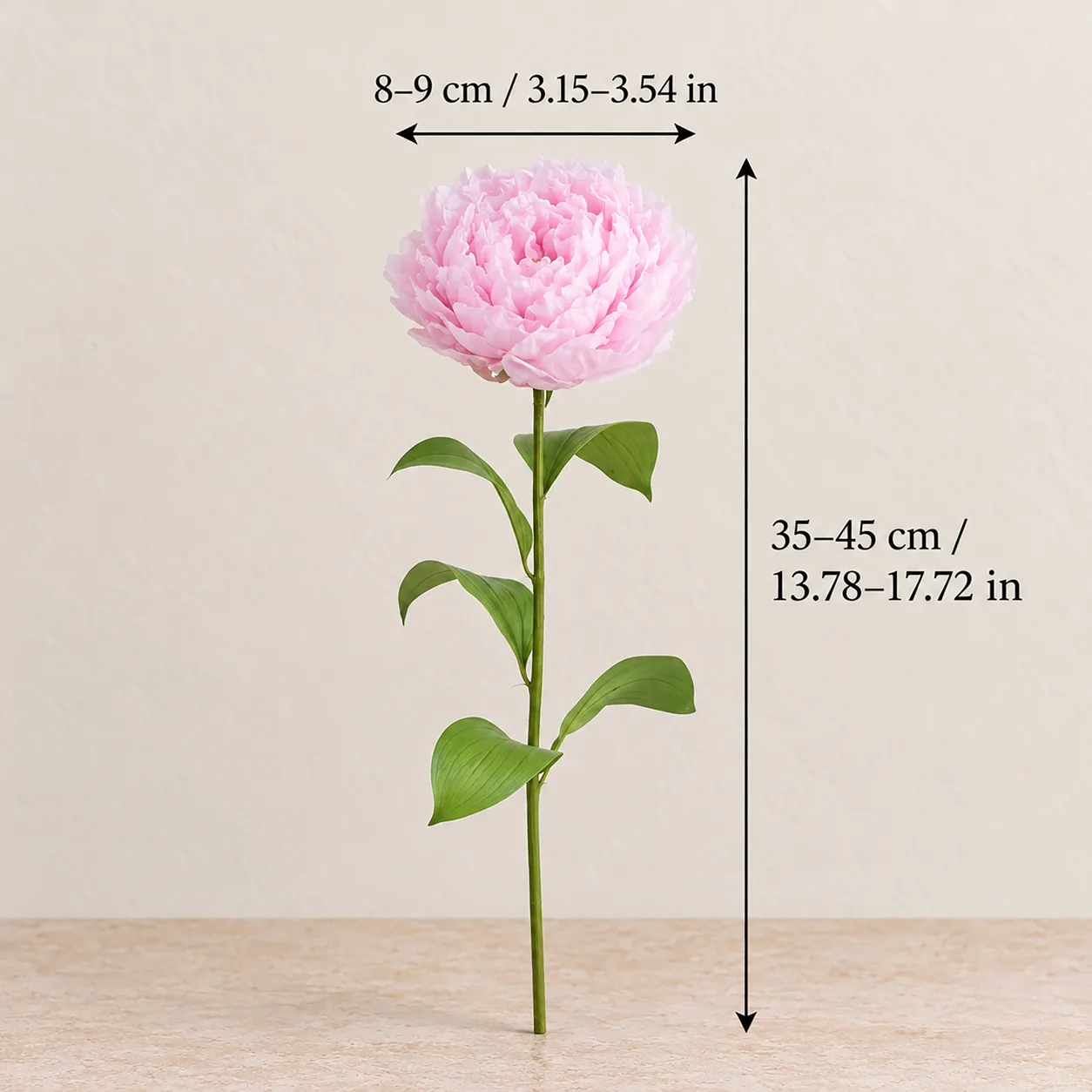 Blush Pink Peony Stems size chart