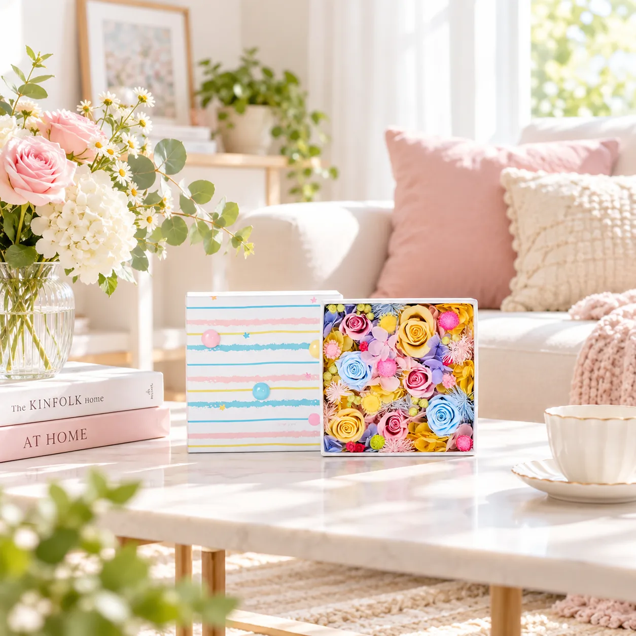 Candy Pastel Flower Box on a desk