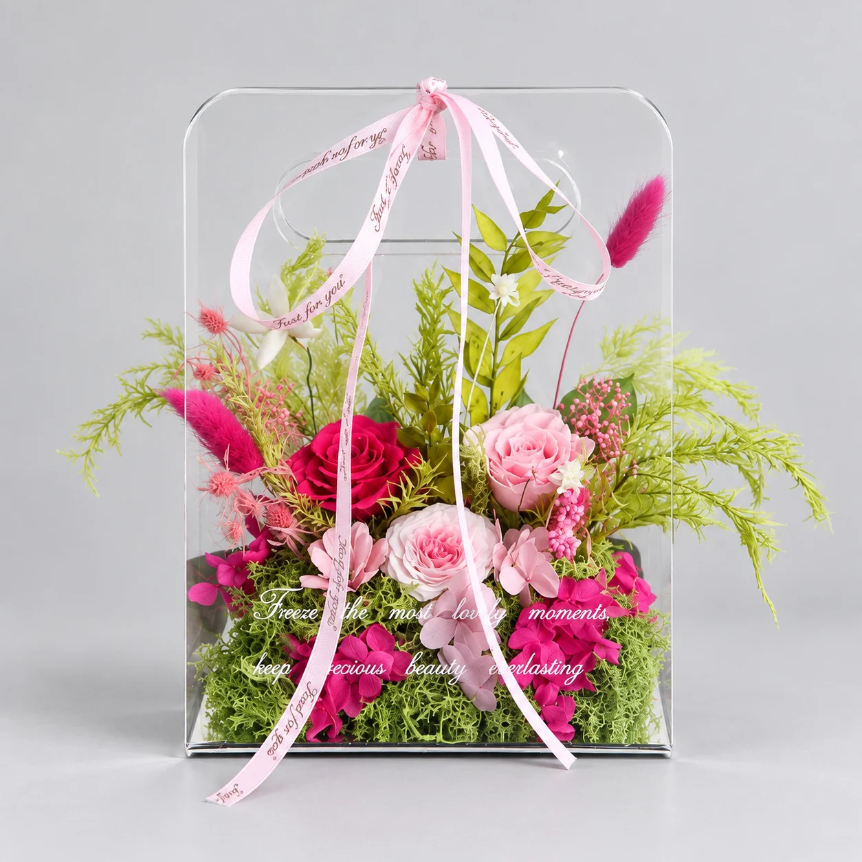 Candy Pink Acrylic Tote Flower Box — preserved flowers